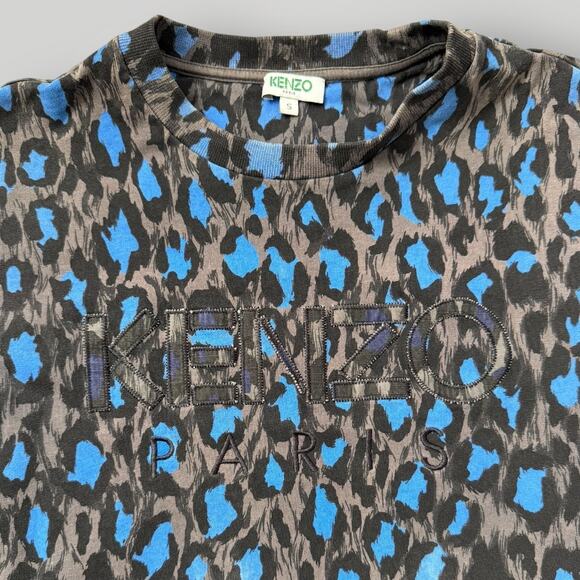 KENZO Paris Leopard Print Blue / Grey / Black T-Shirt Size S - Picture 4 of 11